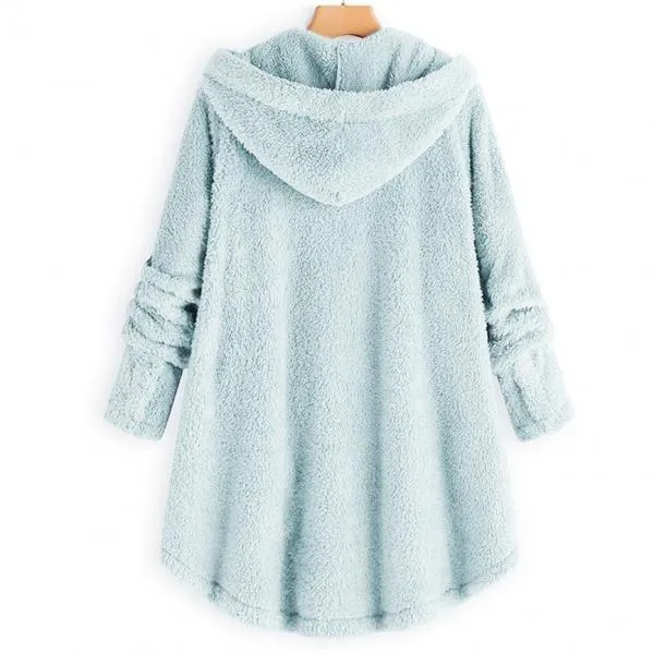 Female Jacket Plush Coat Fashion Warm Women Button Coat Fluffy Tail Tops Women's Hooded Jackets Pullover Loose Sweater Size Plus