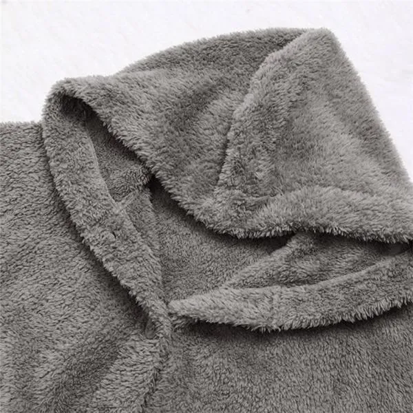 Female Jacket Plush Coat Fashion Warm Women Button Coat Fluffy Tail Tops Women's Hooded Jackets Pullover Loose Sweater Size Plus