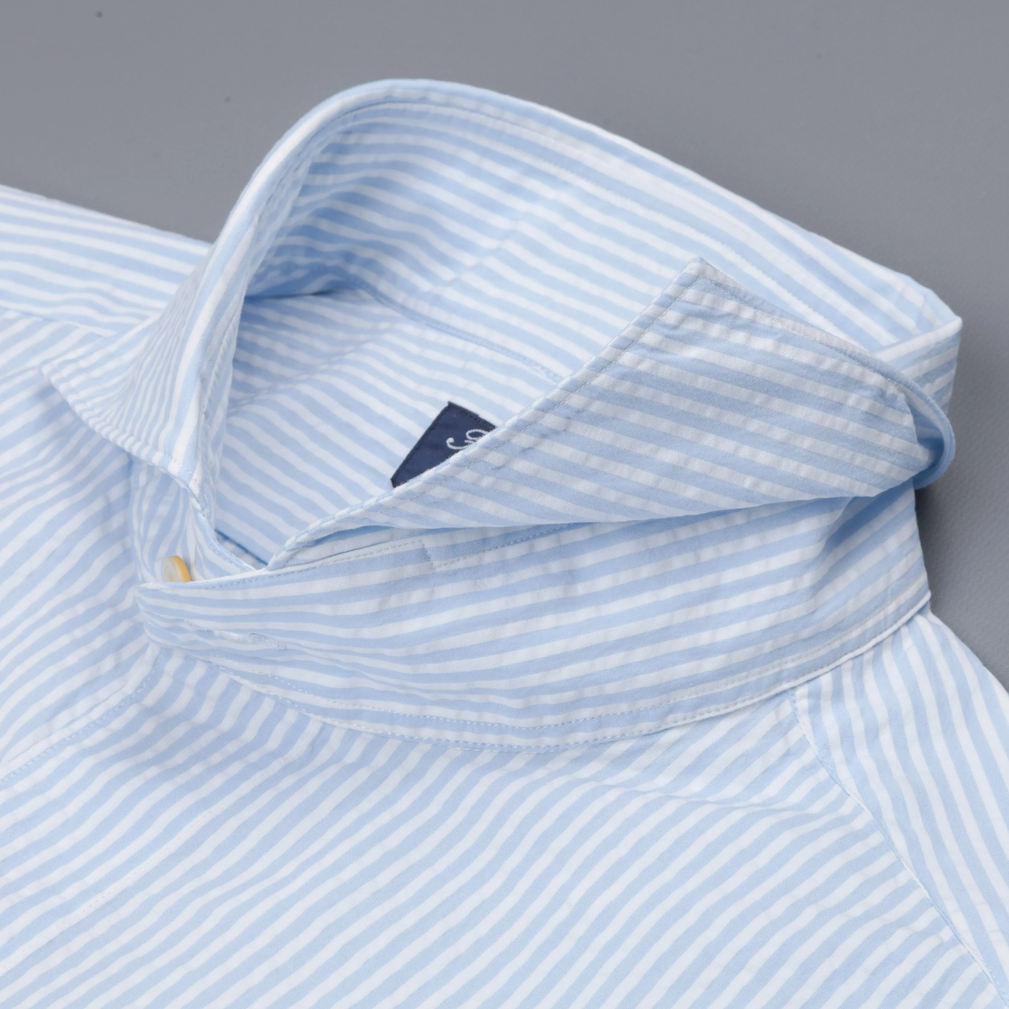 Finamore Gaeta shirt Sergio collar seersucker blue white stripe