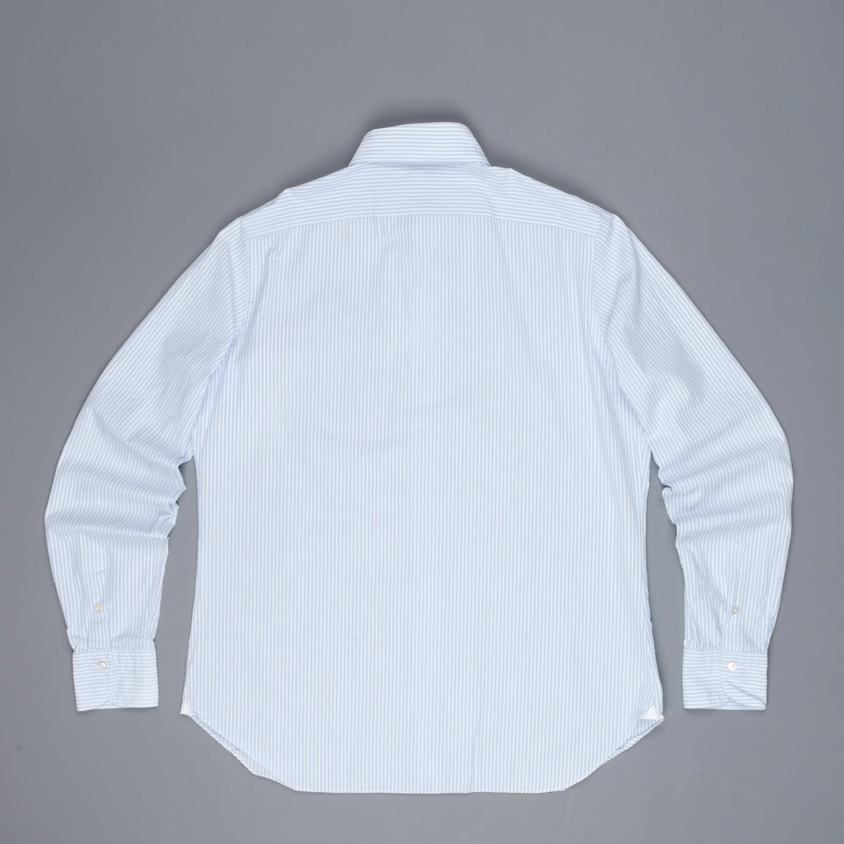 Finamore Gaeta shirt Sergio collar seersucker blue white stripe