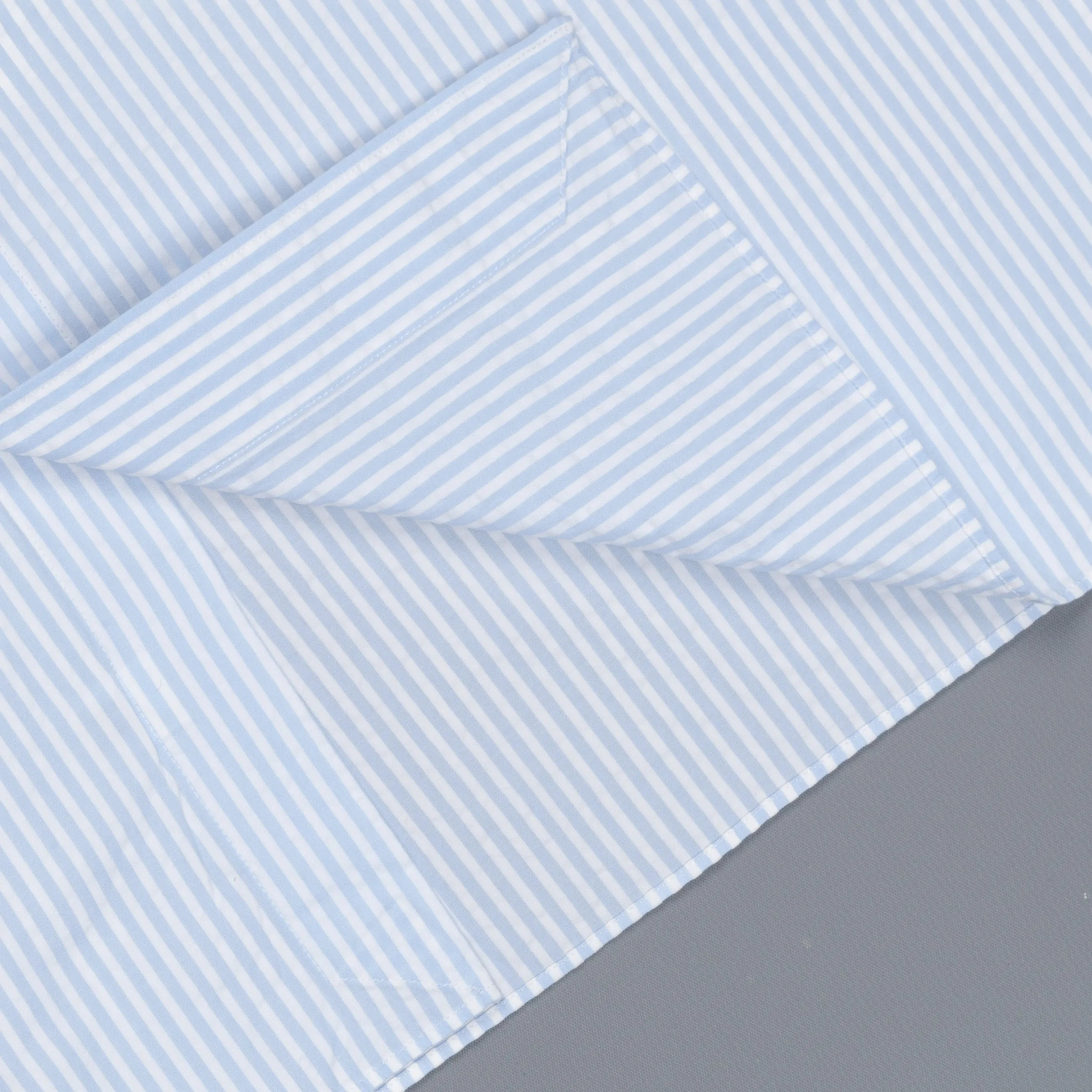 Finamore Gaeta shirt Sergio collar seersucker blue white stripe