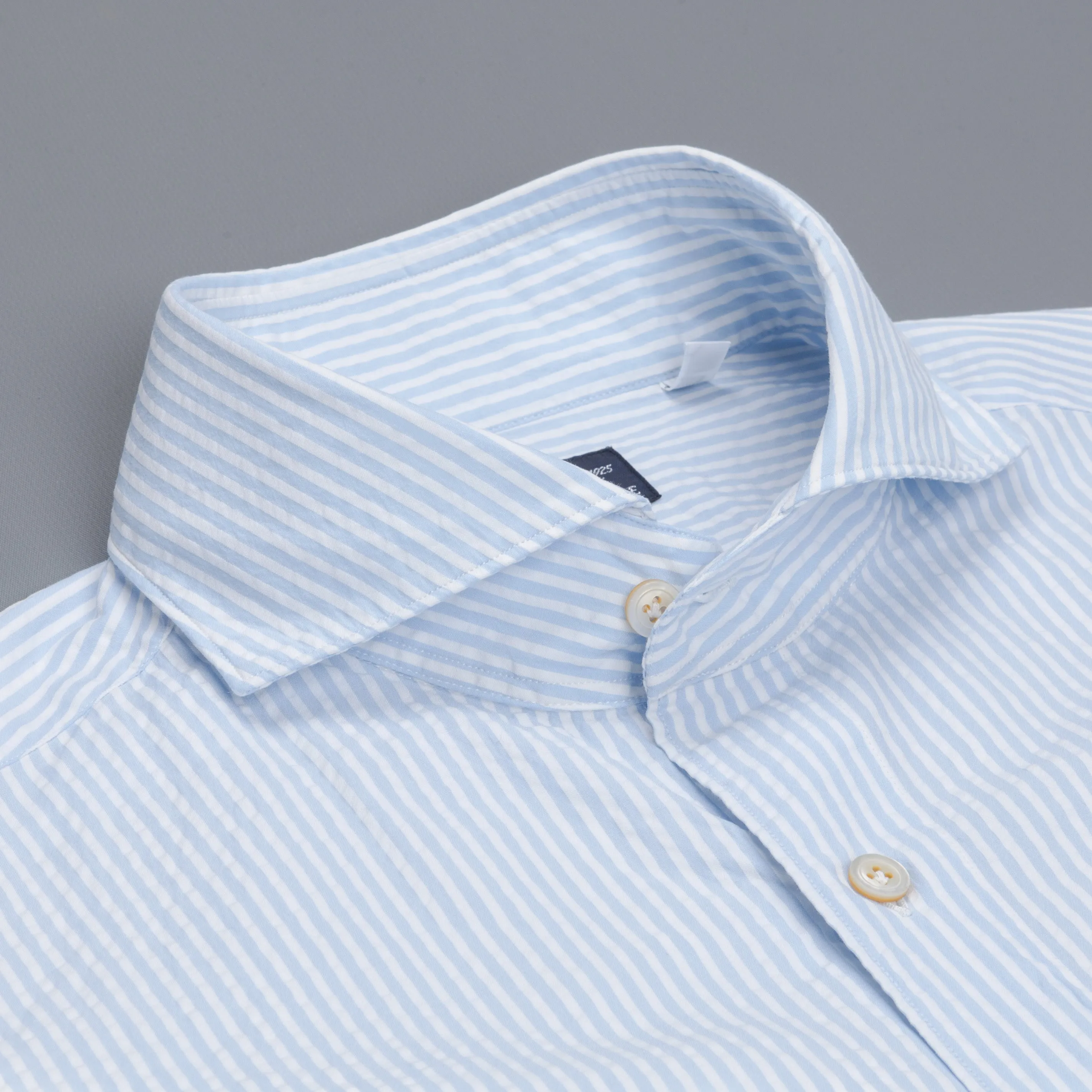 Finamore Gaeta shirt Sergio collar seersucker blue white stripe