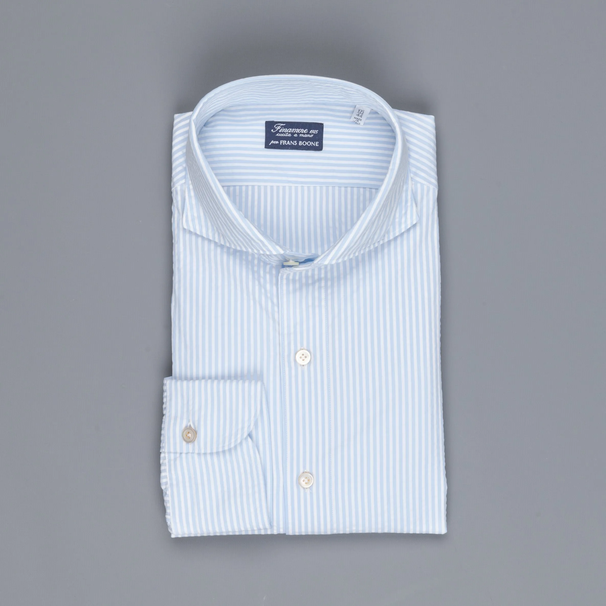 Finamore Gaeta shirt Sergio collar seersucker blue white stripe