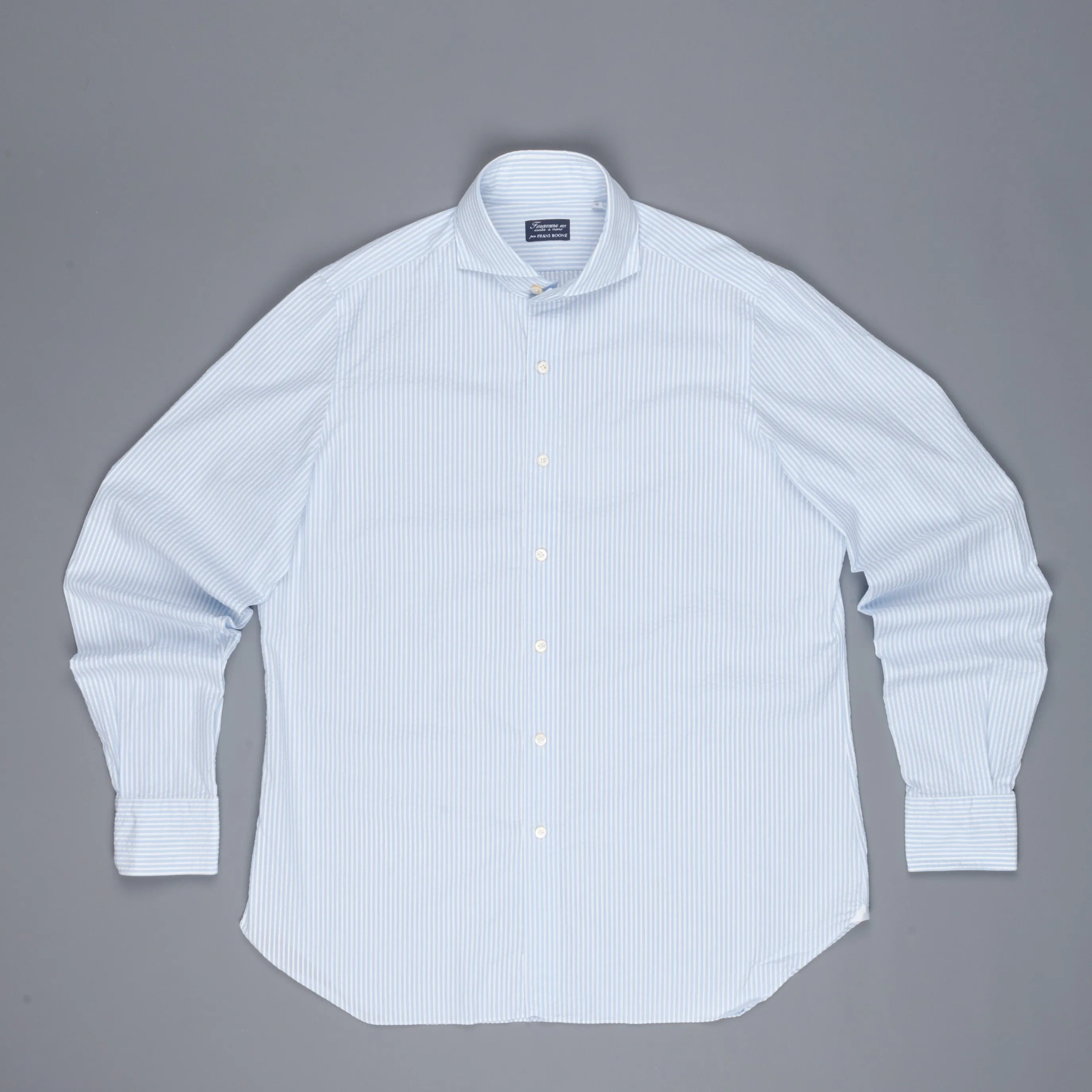 Finamore Gaeta shirt Sergio collar seersucker blue white stripe