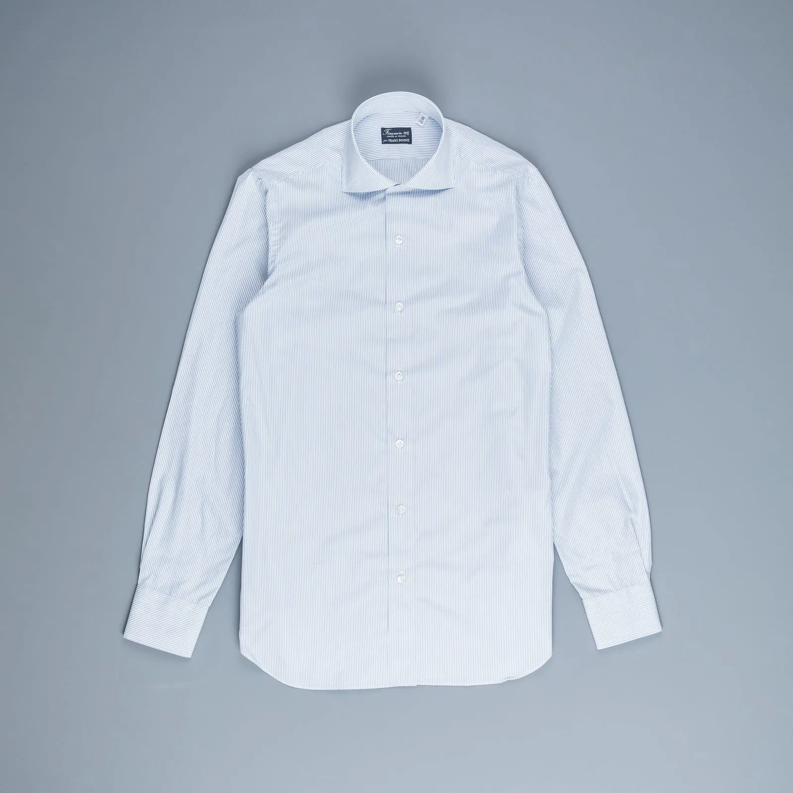 Finamore Napoli Shirt Eduardo Collar Alumo Navy Pencil Stripe