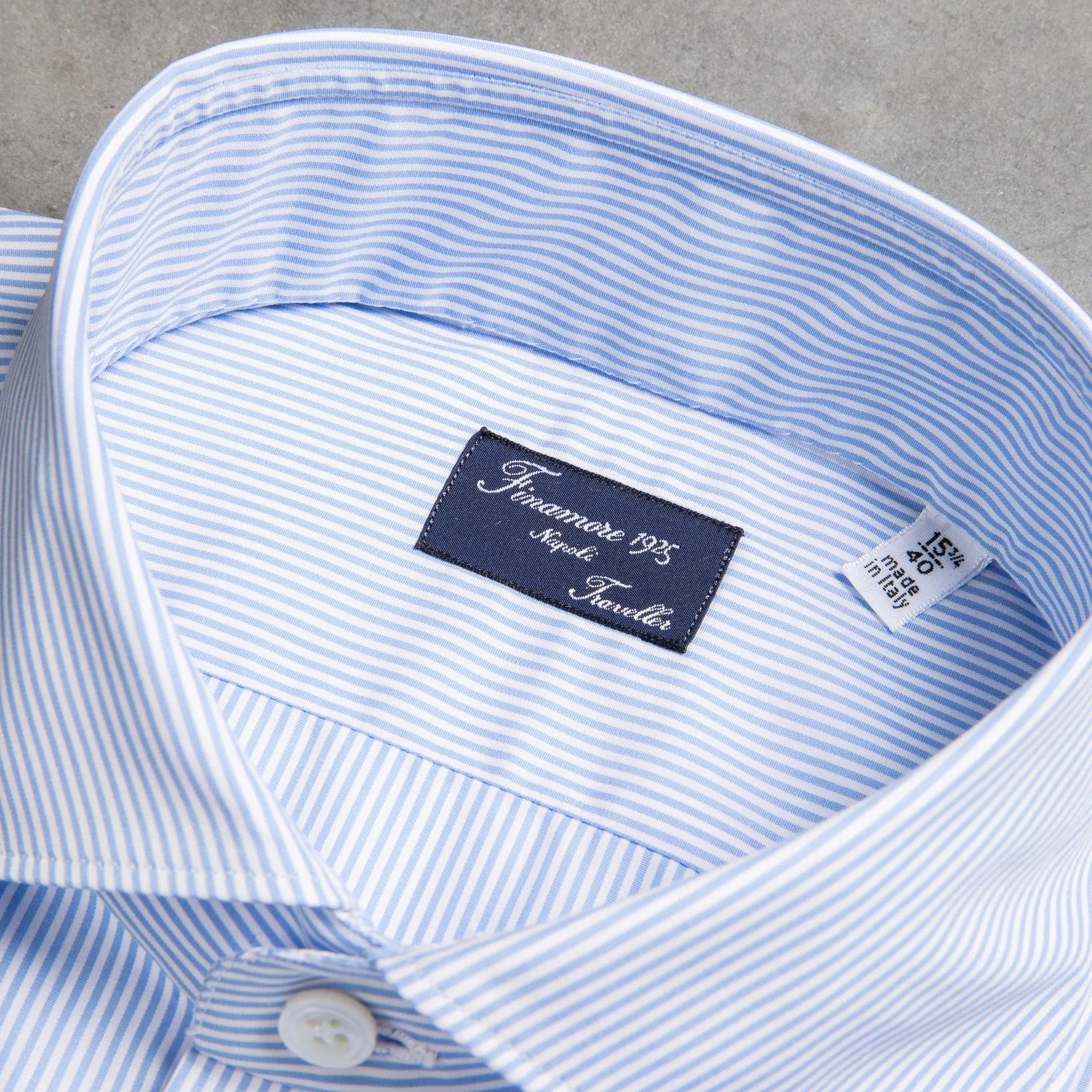 Finamore "Traveller" shirt Milano fit collar eduardo light blue stripe