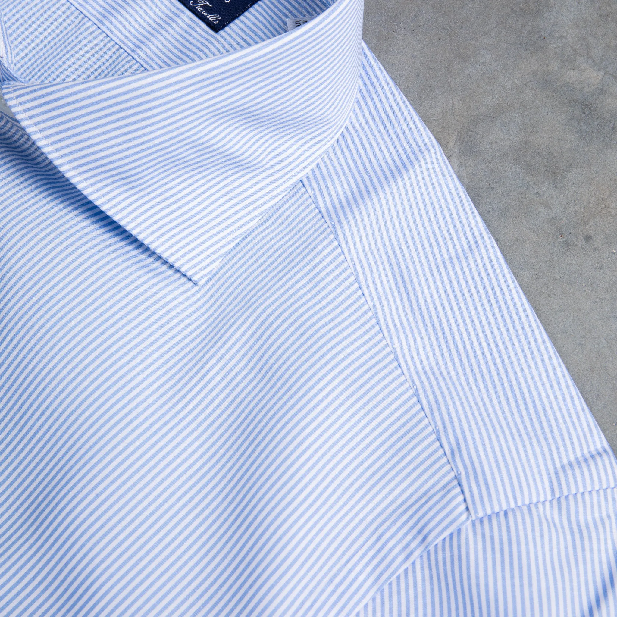 Finamore "Traveller" shirt Milano fit collar eduardo light blue stripe