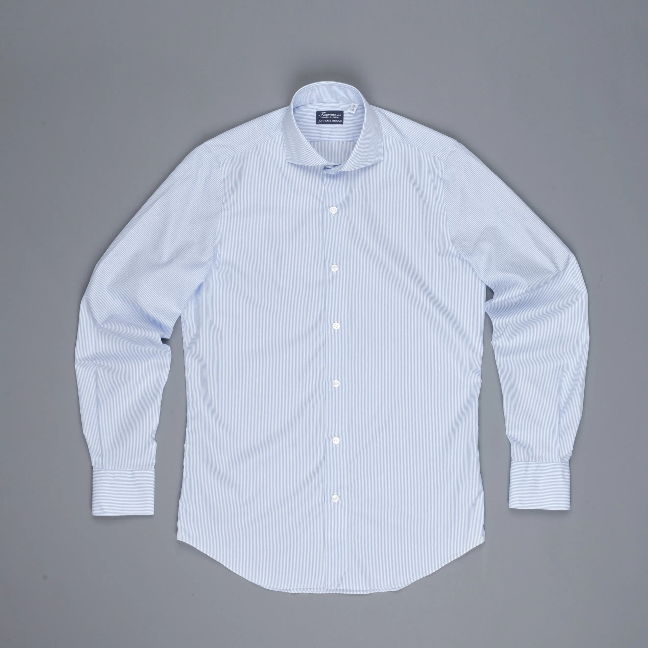 Finamore "Traveller" shirt Milano fit collar eduardo light blue stripe