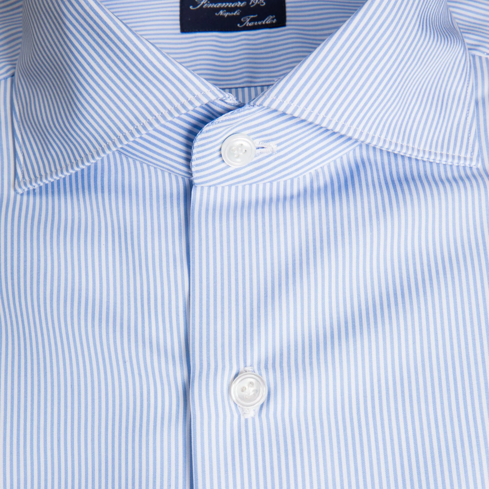 Finamore "Traveller" shirt Milano fit collar eduardo light blue stripe