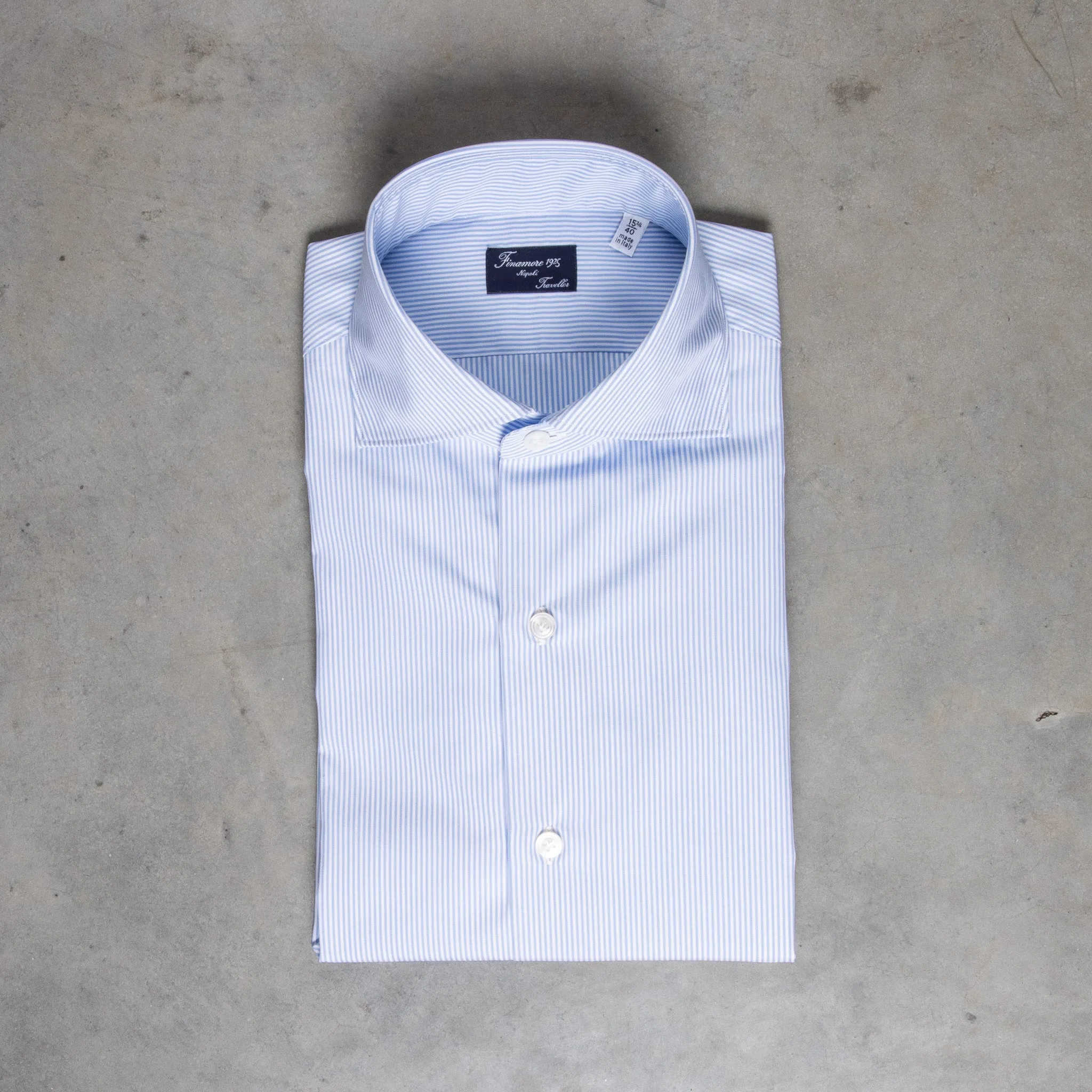 Finamore "Traveller" shirt Milano fit collar eduardo light blue stripe