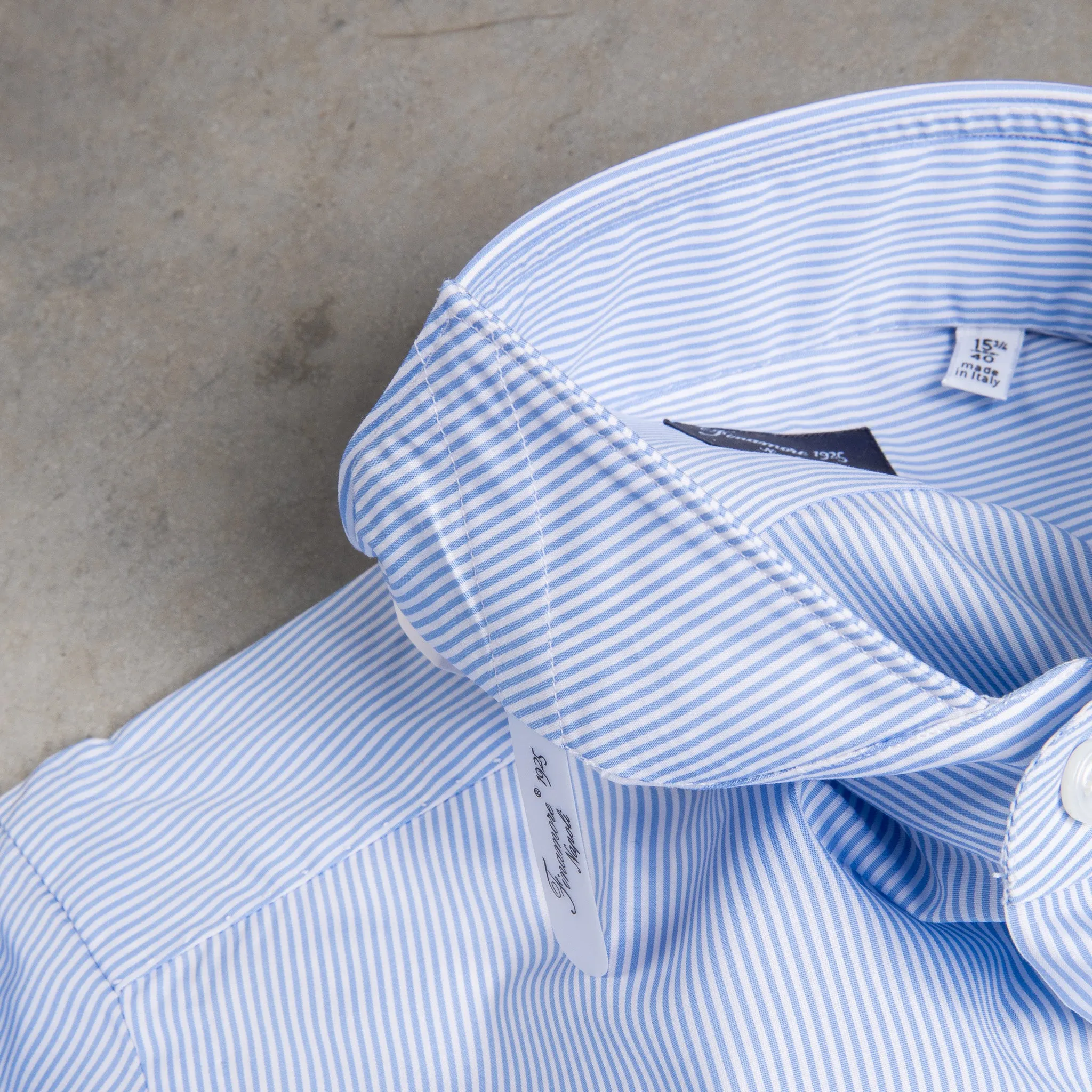 Finamore "Traveller" shirt Milano fit collar eduardo light blue stripe