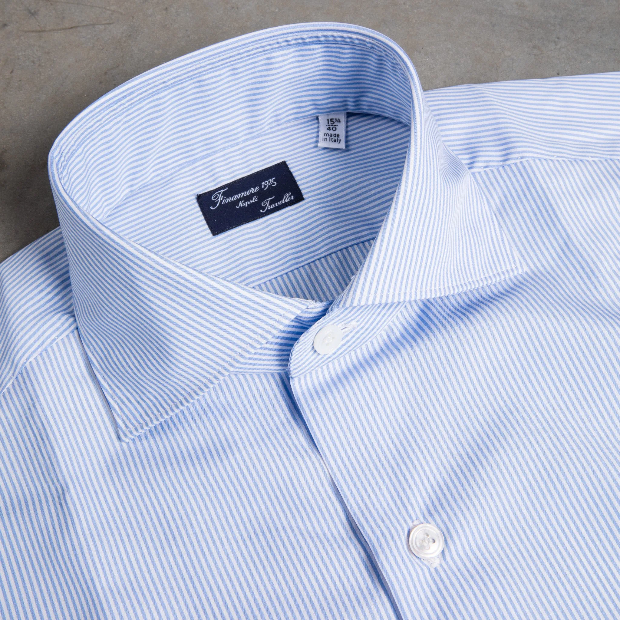 Finamore "Traveller" shirt Milano fit collar eduardo light blue stripe