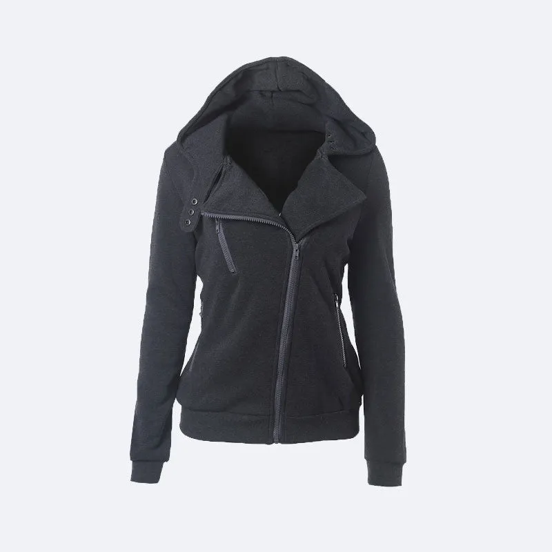 Flocking Bomber Jacket Women Solid Basic Hooded Cotton Coats Asymmetric Zippers Black Jacket Coats Z28