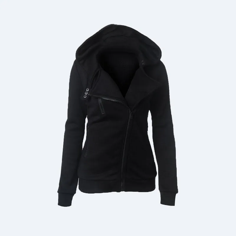 Flocking Bomber Jacket Women Solid Basic Hooded Cotton Coats Asymmetric Zippers Black Jacket Coats Z28