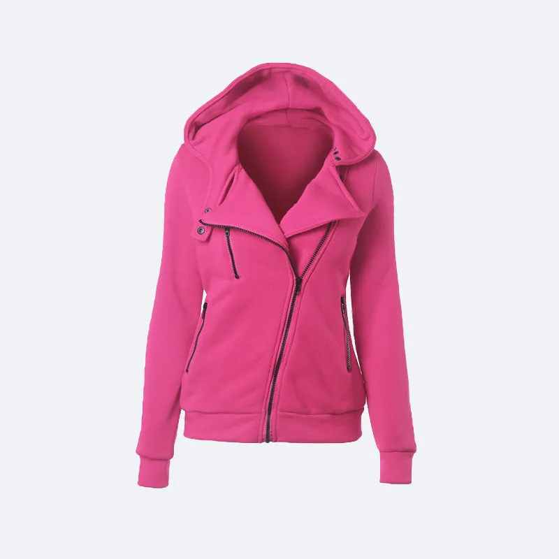 Flocking Bomber Jacket Women Solid Basic Hooded Cotton Coats Asymmetric Zippers Black Jacket Coats Z28