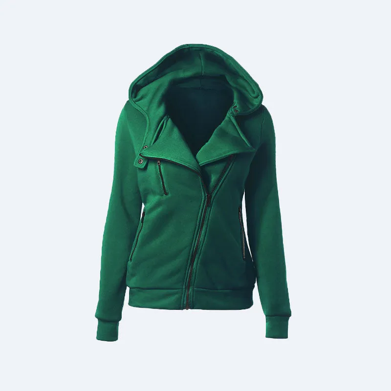 Flocking Bomber Jacket Women Solid Basic Hooded Cotton Coats Asymmetric Zippers Black Jacket Coats Z28