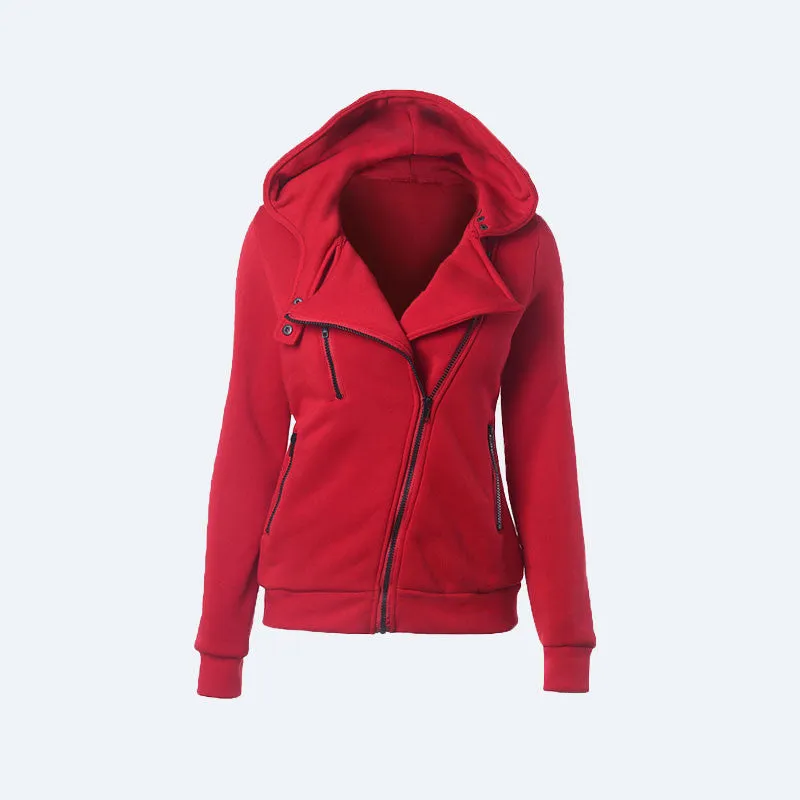 Flocking Bomber Jacket Women Solid Basic Hooded Cotton Coats Asymmetric Zippers Black Jacket Coats Z28