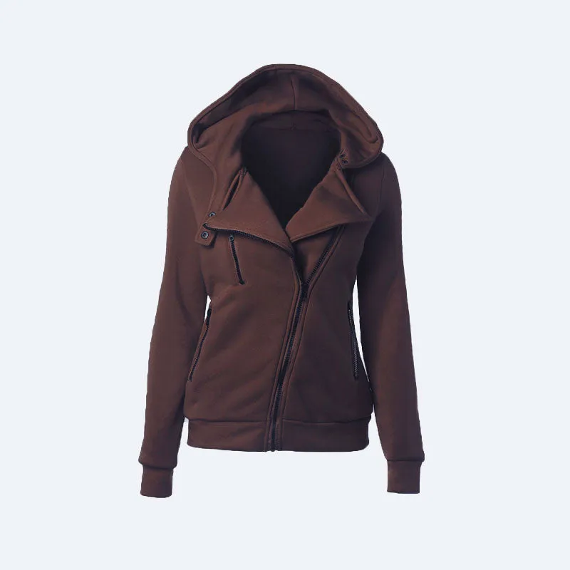 Flocking Bomber Jacket Women Solid Basic Hooded Cotton Coats Asymmetric Zippers Black Jacket Coats Z28