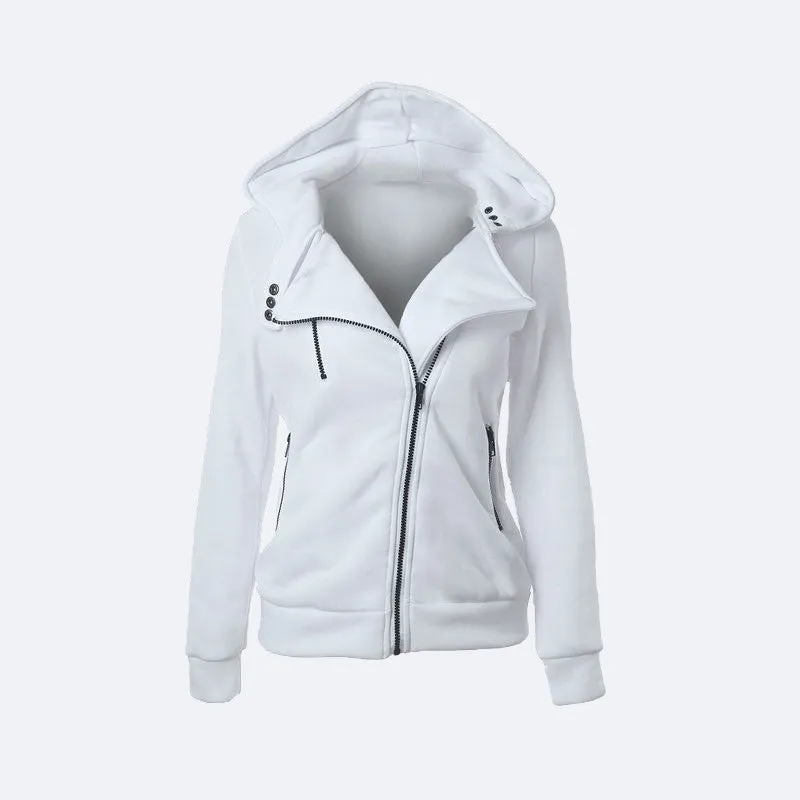 Flocking Bomber Jacket Women Solid Basic Hooded Cotton Coats Asymmetric Zippers Black Jacket Coats Z28