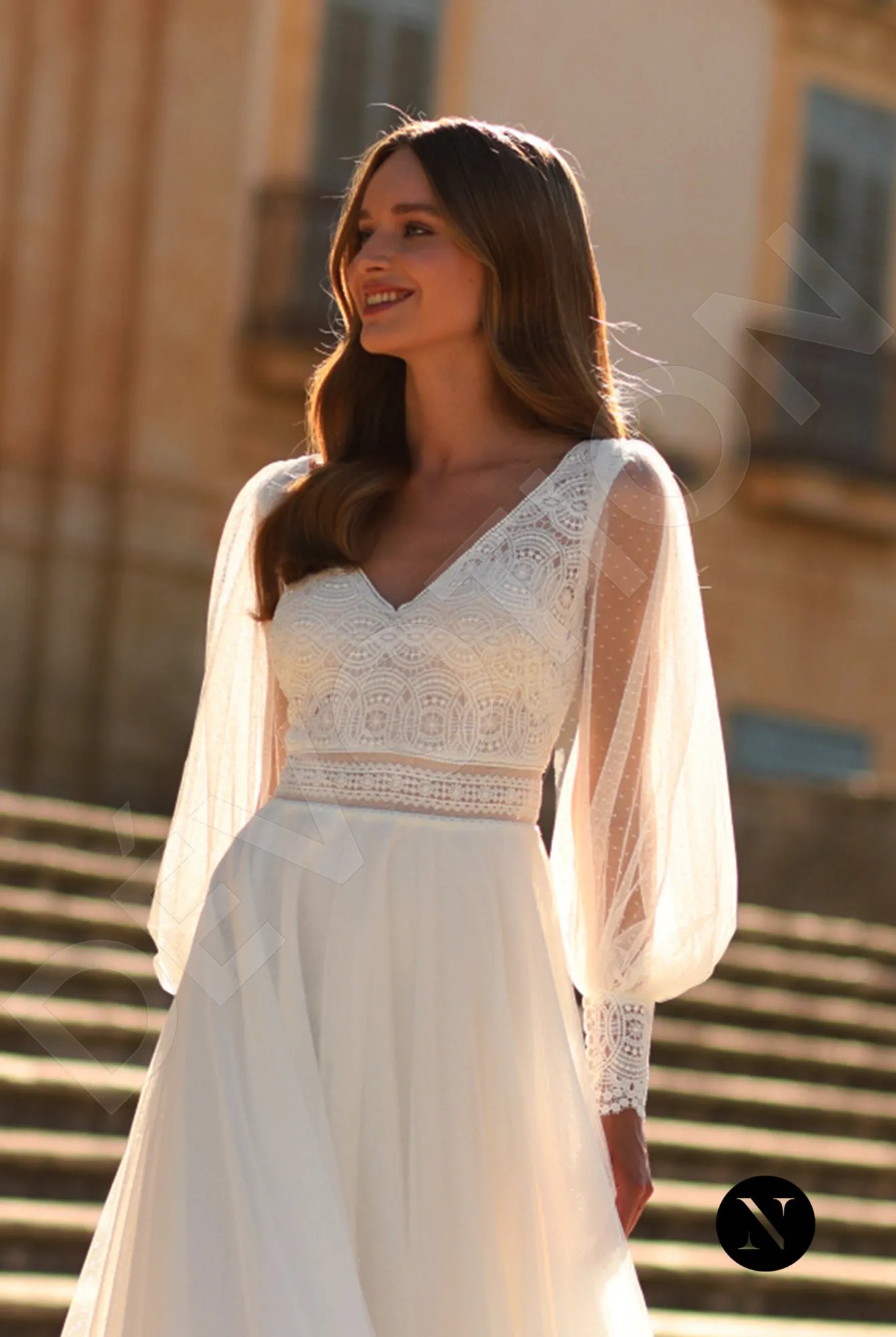 Flora A-line V-neck Ivory Wedding dress