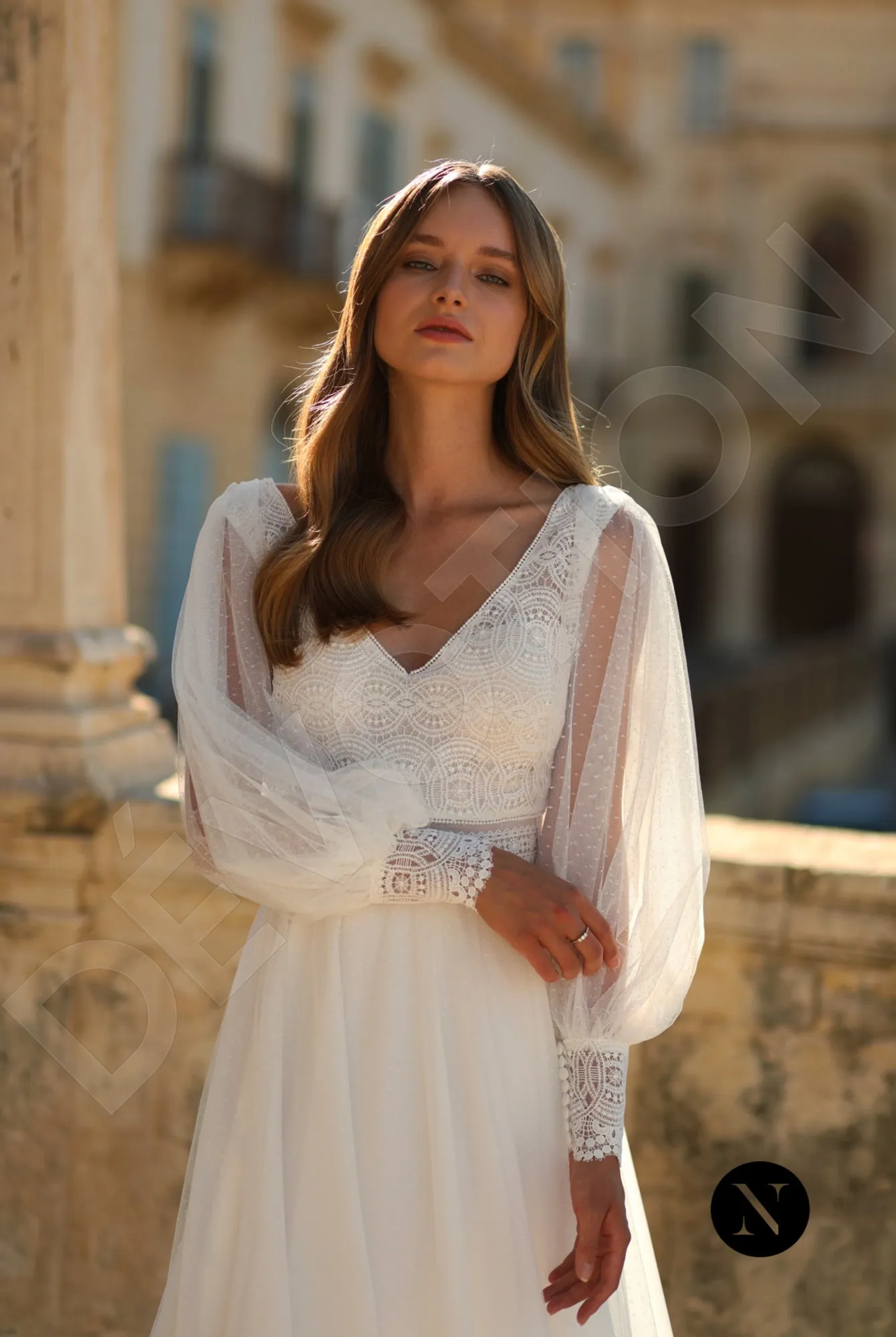 Flora A-line V-neck Ivory Wedding dress