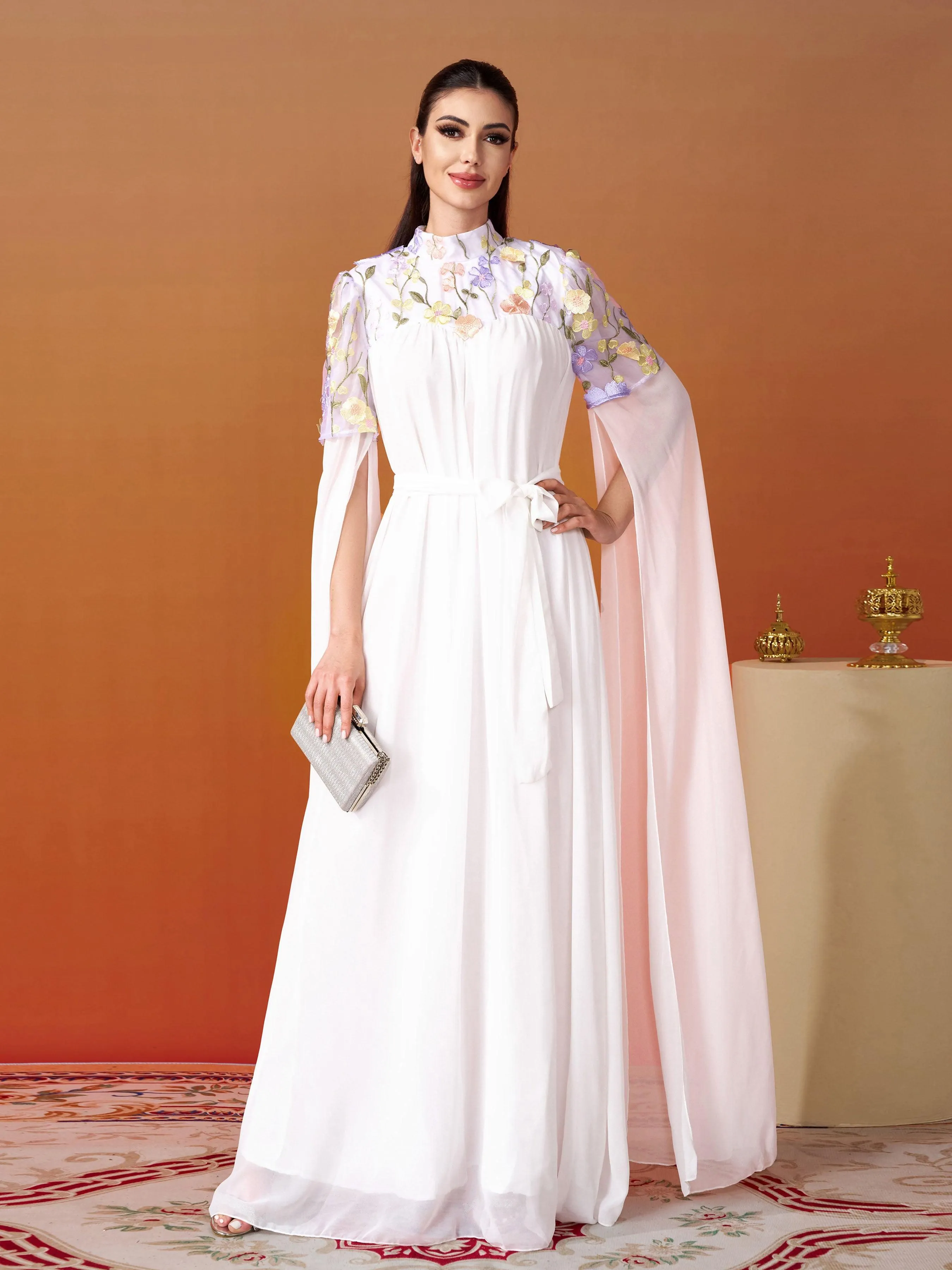 Floral Embroidery Tulle Bridesmaid Dress MES00447