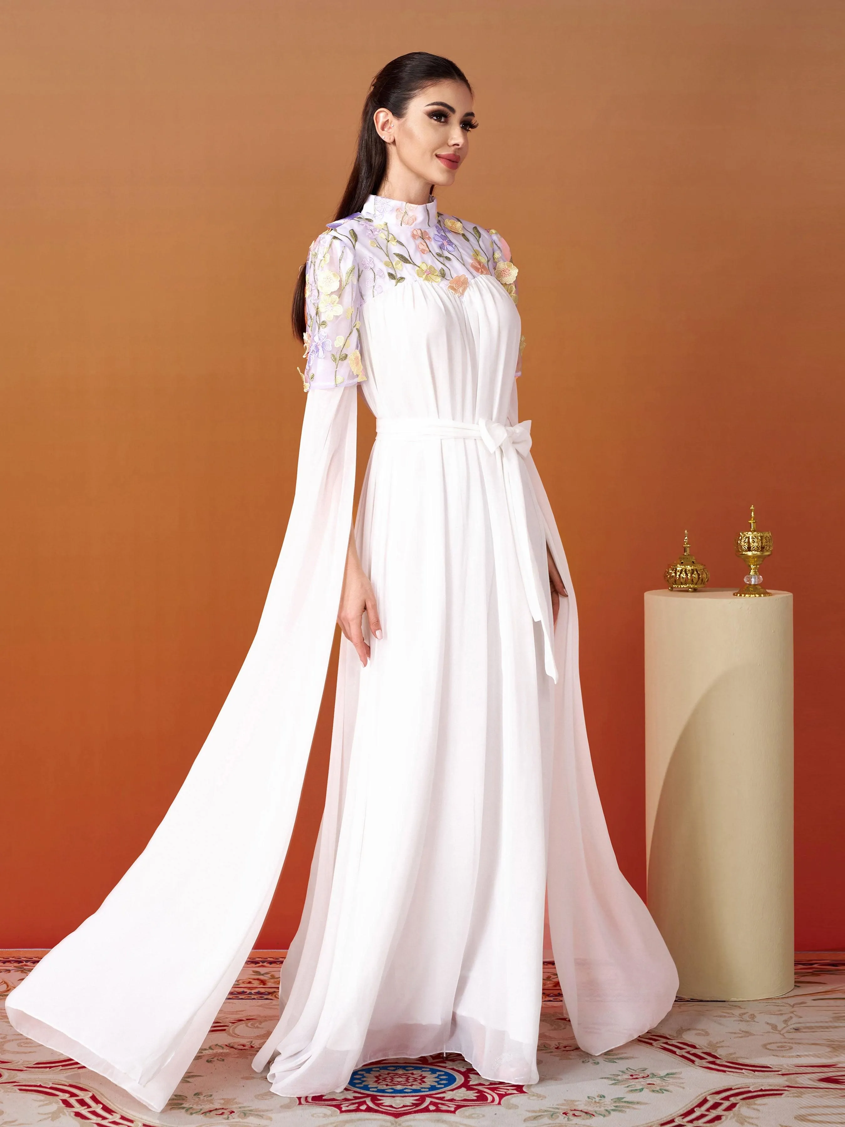 Floral Embroidery Tulle Bridesmaid Dress MES00447