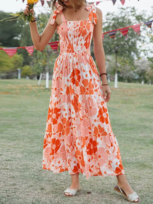 Floral Maxi Dress with Smocked Bodice and Tiered Skirt