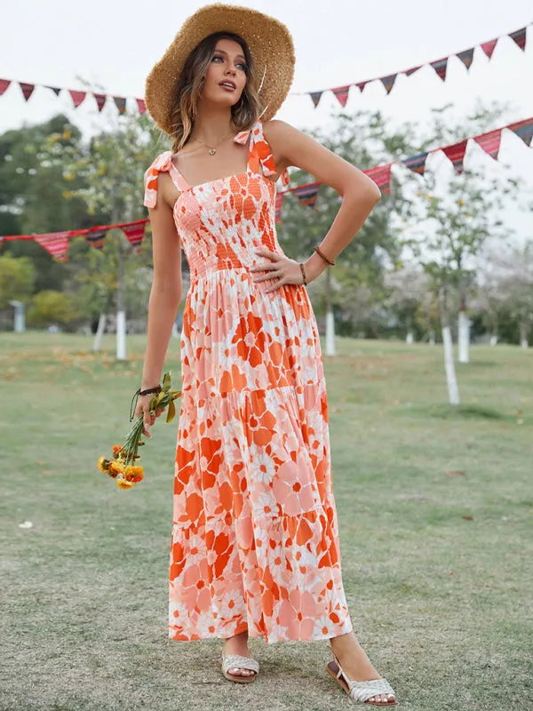 Floral Maxi Dress with Smocked Bodice and Tiered Skirt