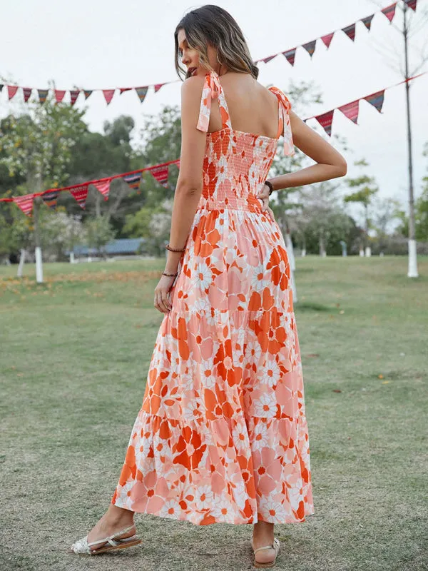 Floral Maxi Dress with Smocked Bodice and Tiered Skirt
