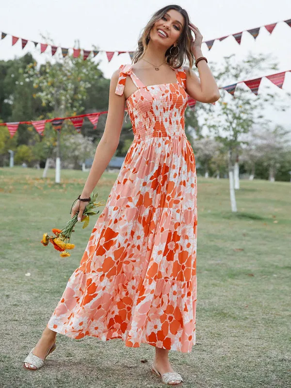 Floral Maxi Dress with Smocked Bodice and Tiered Skirt