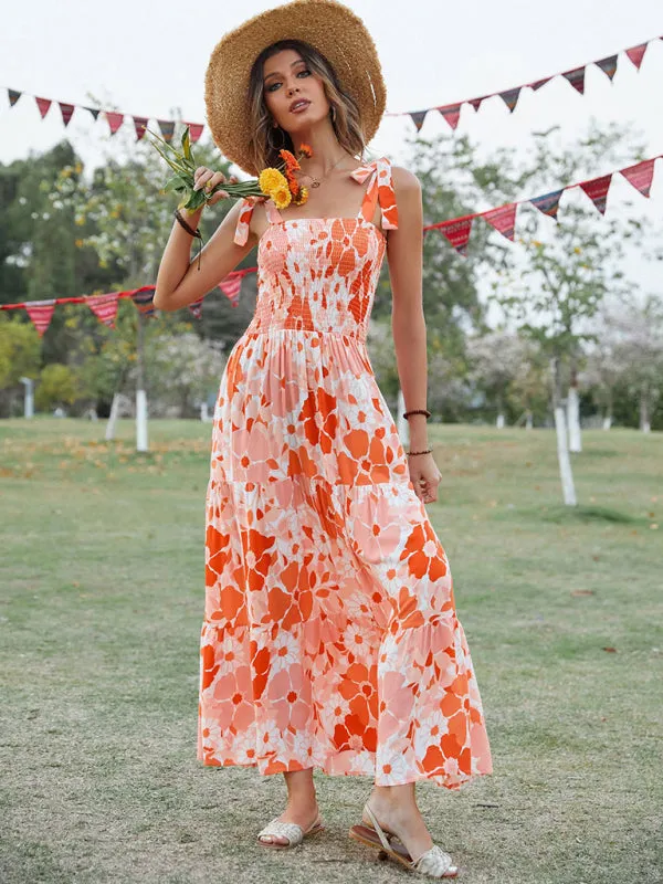 Floral Maxi Dress with Smocked Bodice and Tiered Skirt