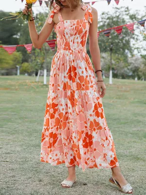 Floral Maxi Dress with Smocked Bodice and Tiered Skirt