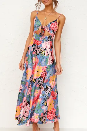 Floral Print Maxi Dress with Bust Knot and Slit