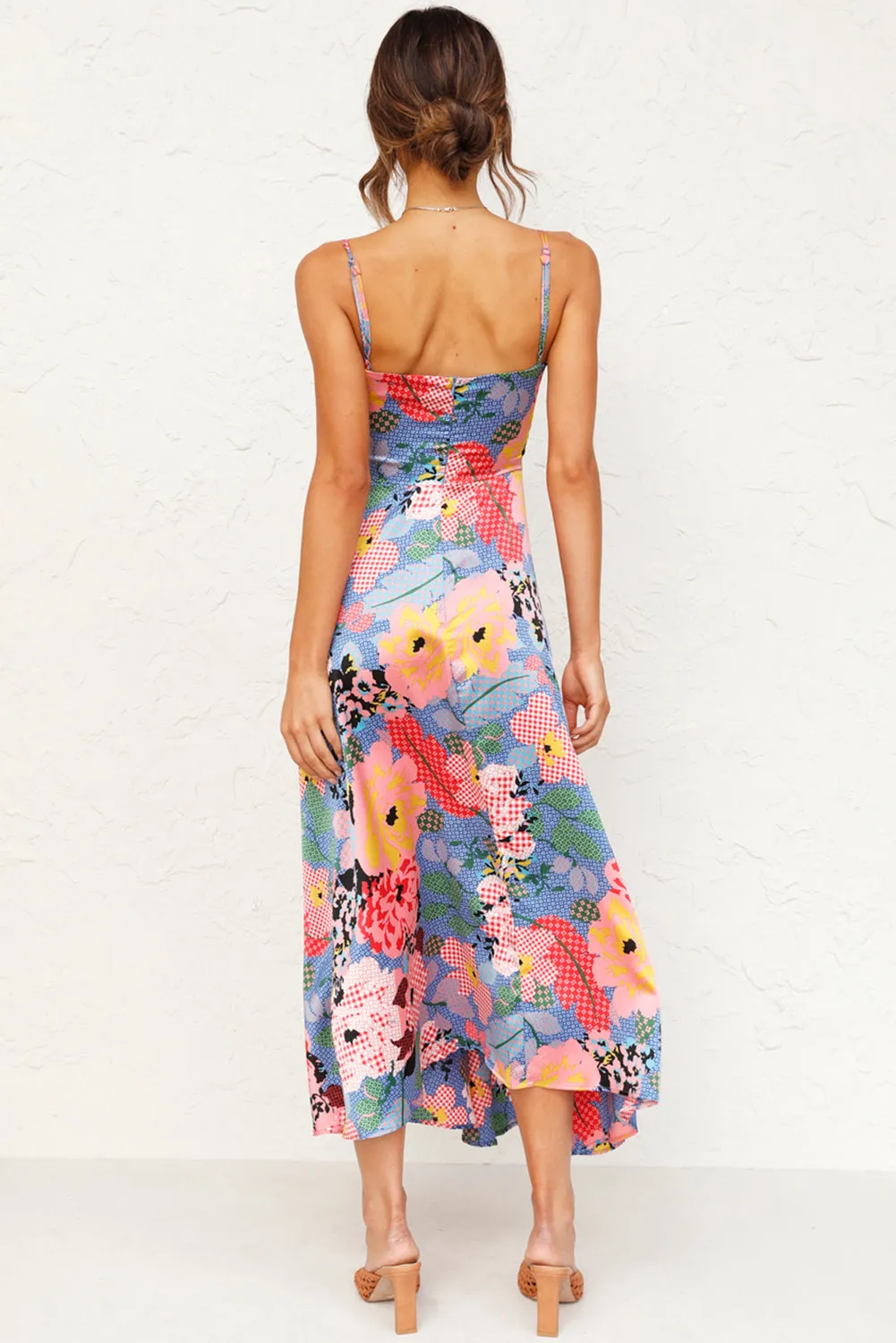 Floral Print Maxi Dress with Bust Knot and Slit