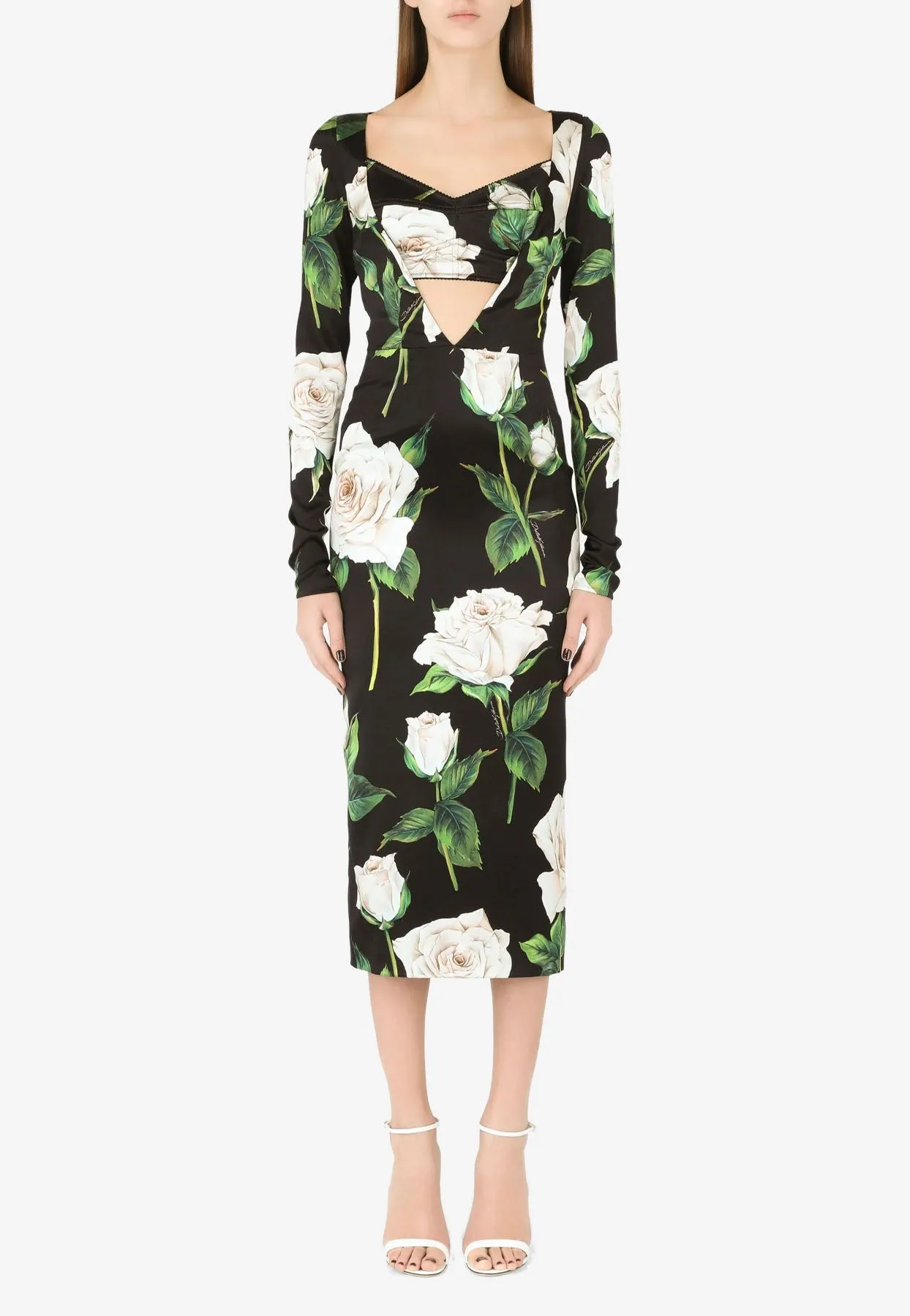 Floral Print Midi Dress in Satin