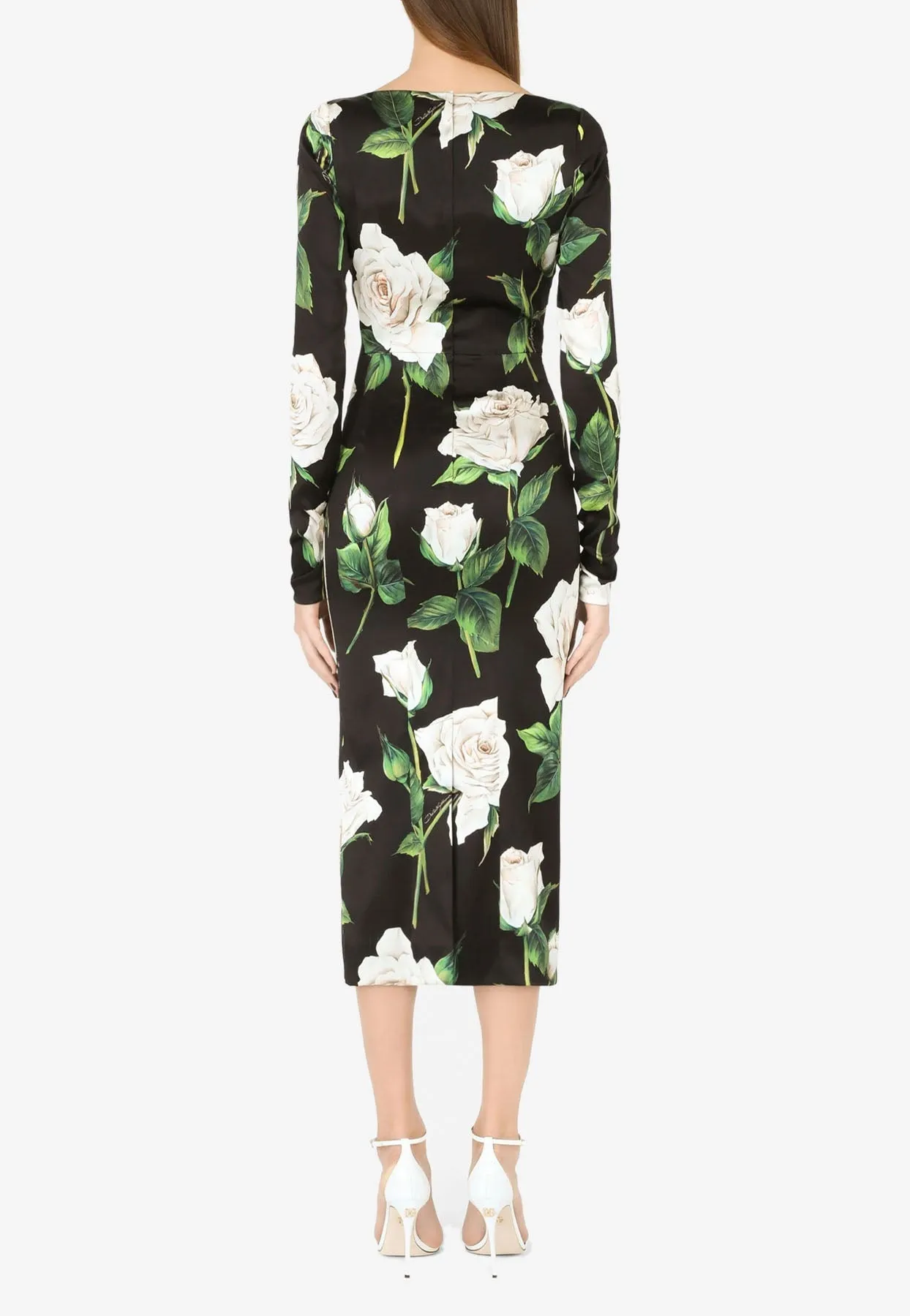 Floral Print Midi Dress in Satin
