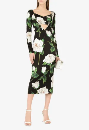 Floral Print Midi Dress in Satin
