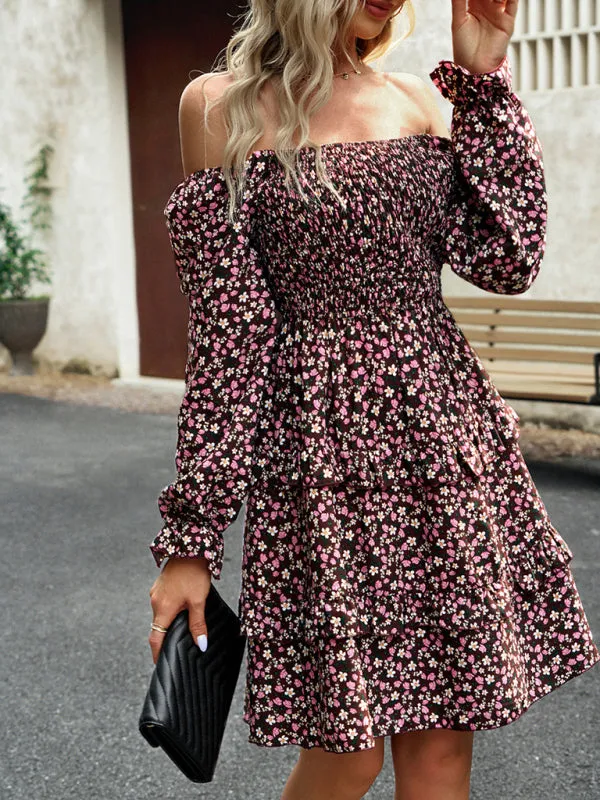 Floral Print Mini Dress with Smocked Bodice and Tiered Ruffles