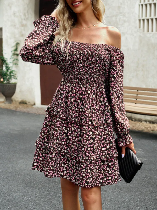Floral Print Mini Dress with Smocked Bodice and Tiered Ruffles