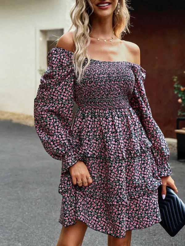 Floral Print Mini Dress with Smocked Bodice and Tiered Ruffles