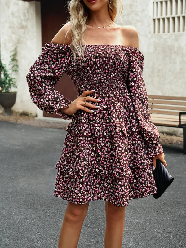 Floral Print Mini Dress with Smocked Bodice and Tiered Ruffles