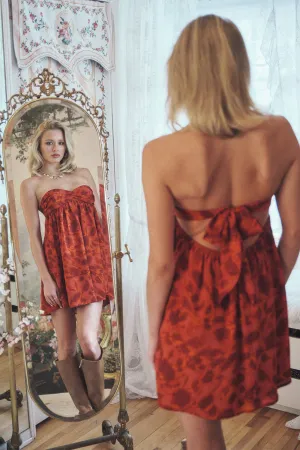 FLORAL PRINTED STRAPLESS BABYDOLL MINI DRESS