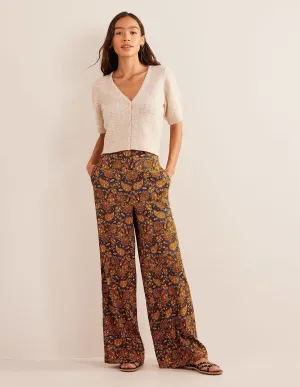 Fluid Wide Trousers-Harvest Gold, Paisley Terrace