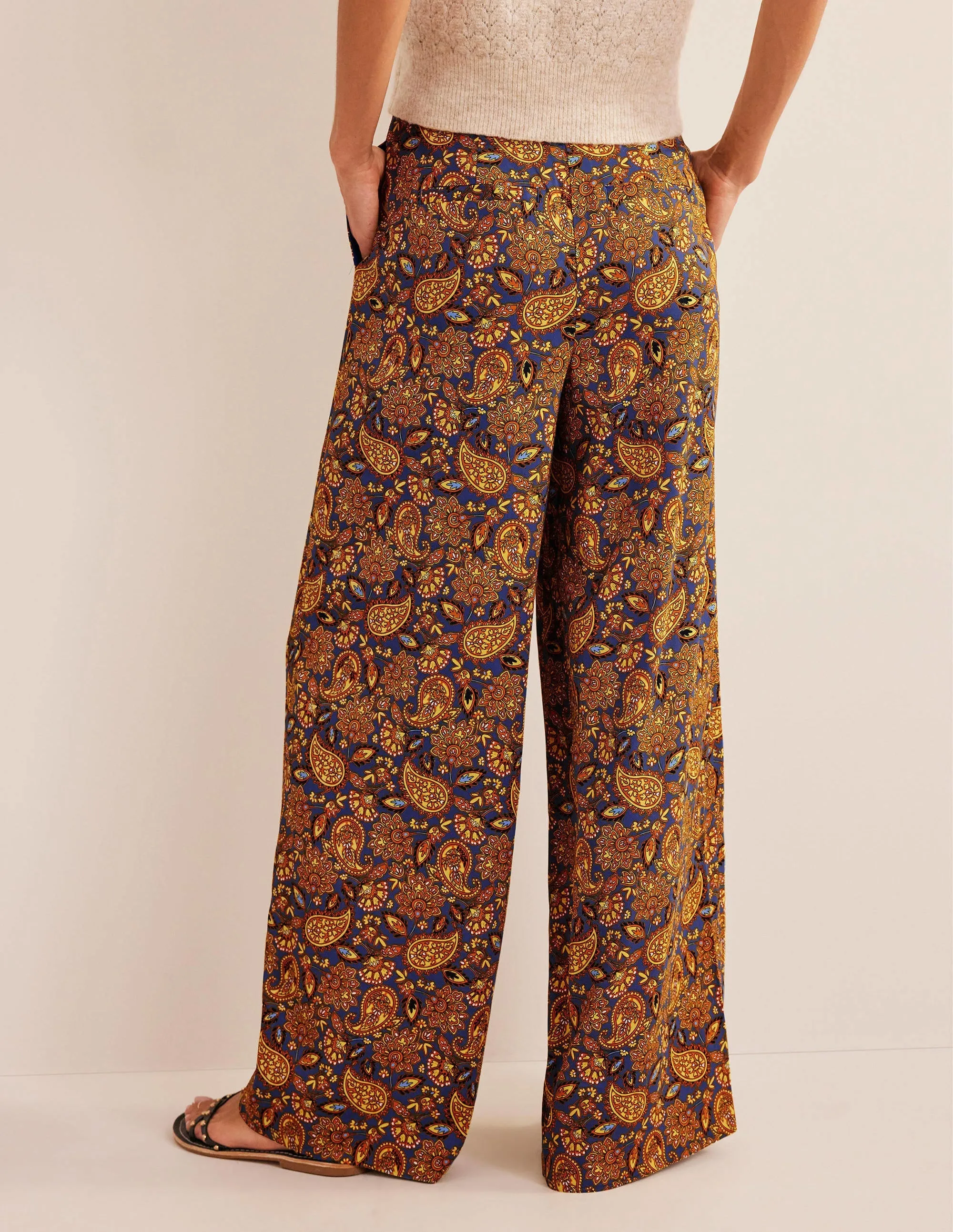Fluid Wide Trousers-Harvest Gold, Paisley Terrace