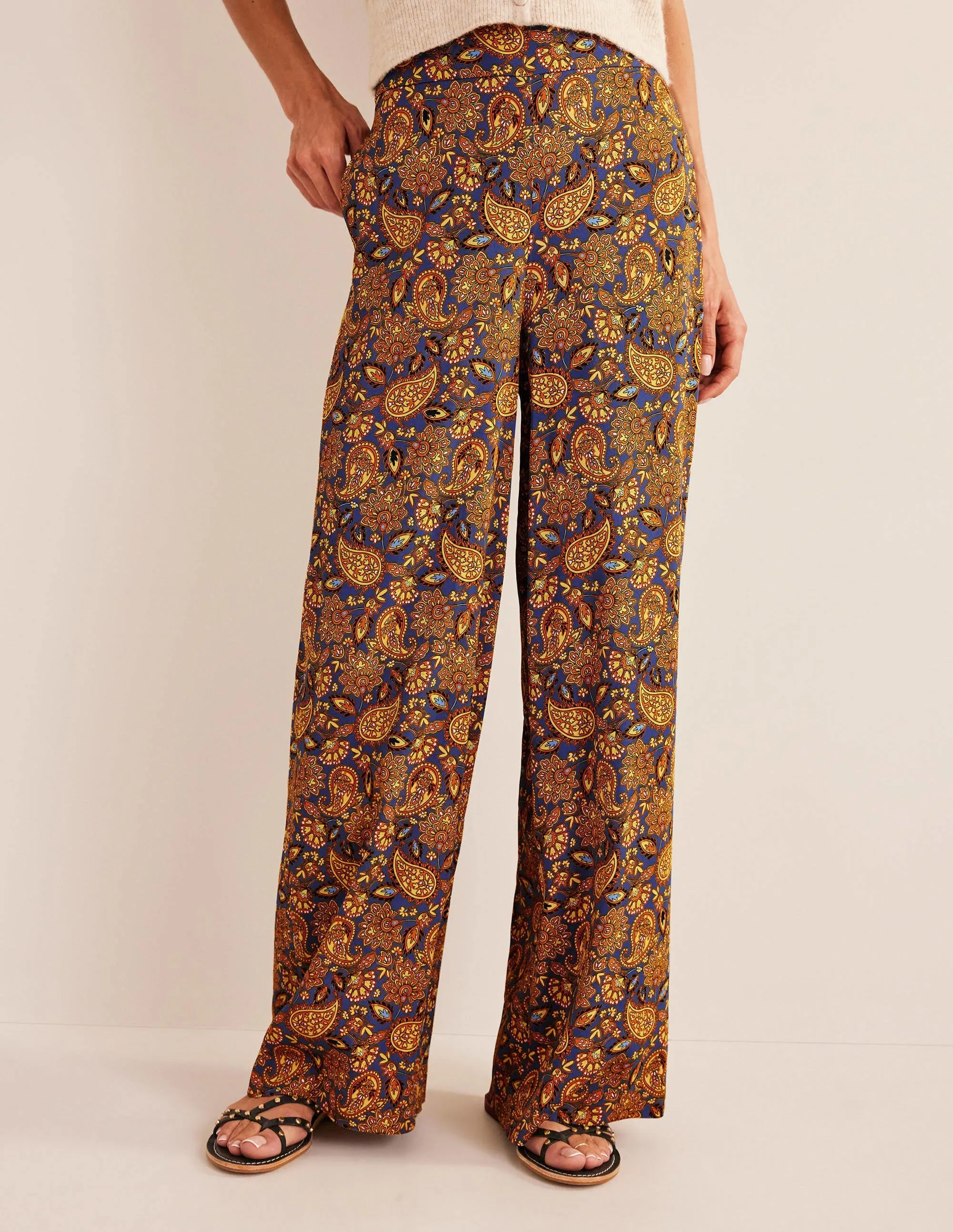 Fluid Wide Trousers-Harvest Gold, Paisley Terrace