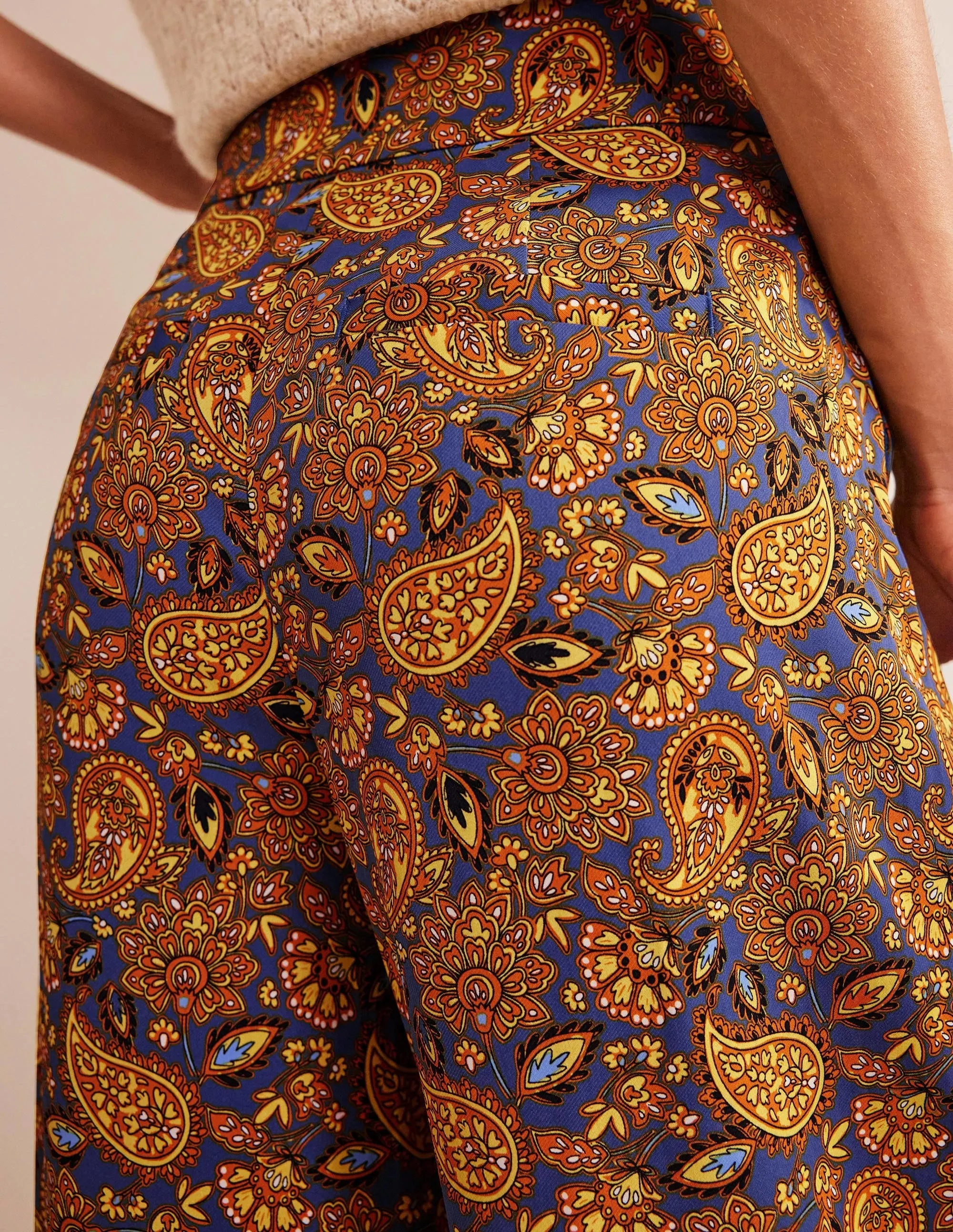 Fluid Wide Trousers-Harvest Gold, Paisley Terrace