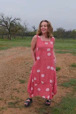 French Linen Dress - Polka Dot Rose