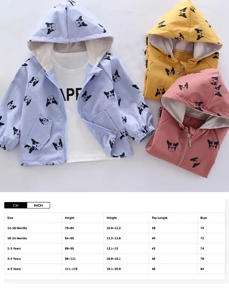 Frenchie Dog Print Baby and Childrens Hooded Jacket - Red 12M to 5Y