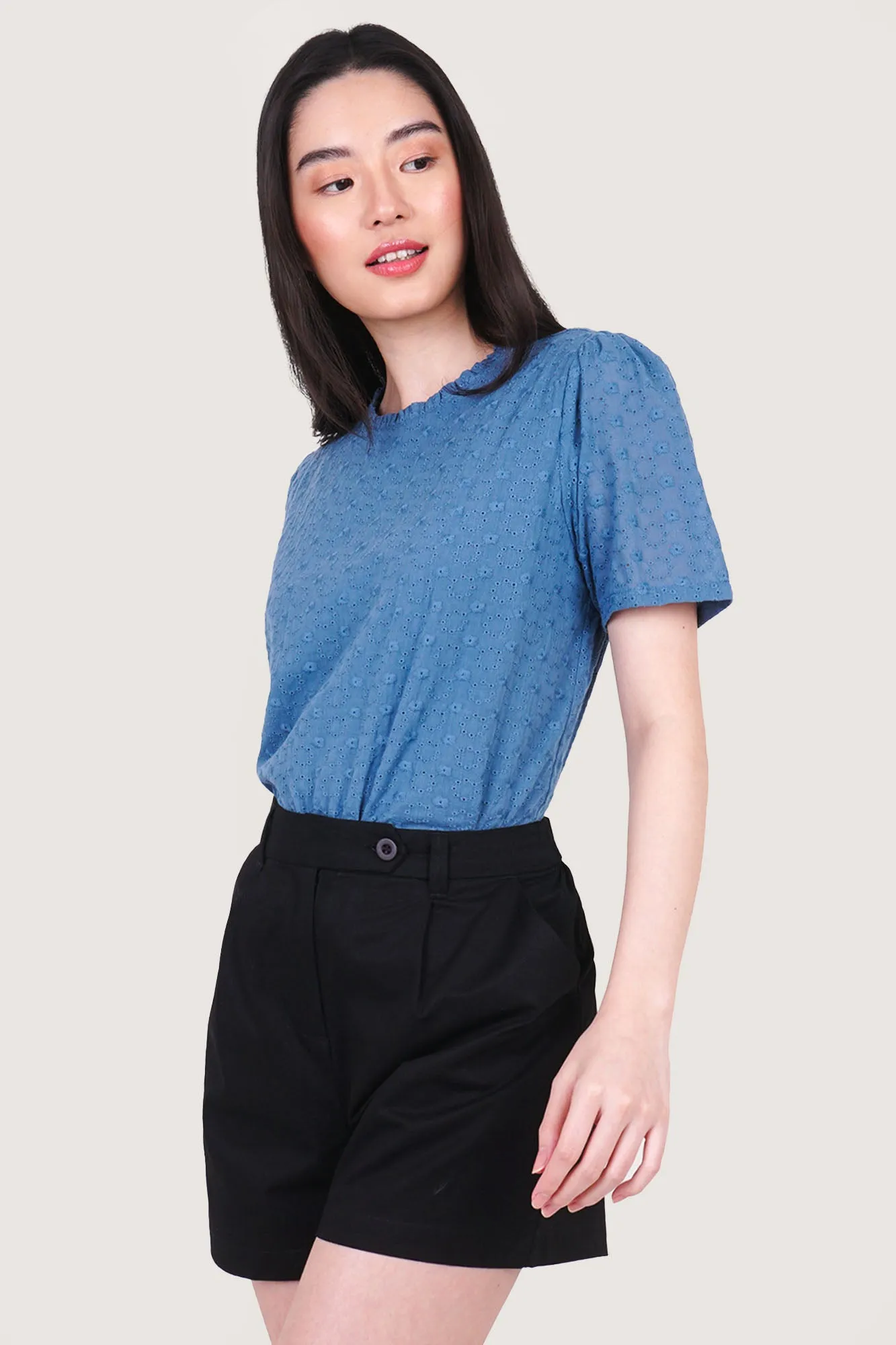 Frill Neck Eyelet Top